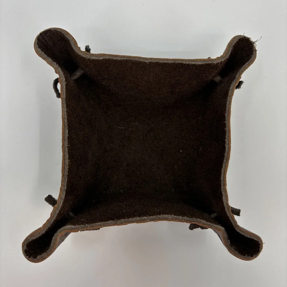 Leather‎ Catchall Tray Unisex Brown Tooled Floral Rustic Valet Tray Jewelry New